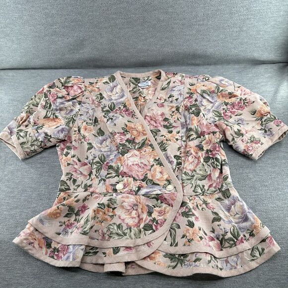 LORAC ORIGINAL - Vintage Floral Peplum Puff Sleeve Blazer Size 16 1/2  A44 - Picture 3 of 11
